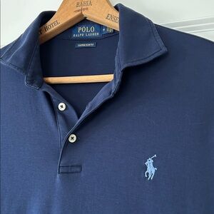 POLO Ralph Lauren Custom Slim Fit Navy Blue Polo Shirt Sz M w MEASUREMENTS